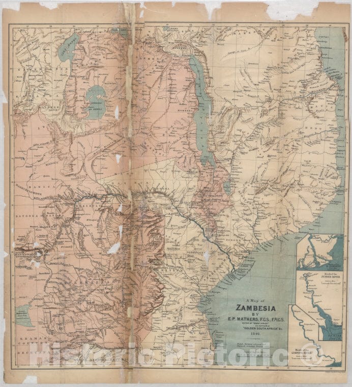 Historic 1891 Map - A Map Of Zambesia - Vintage Wall Art