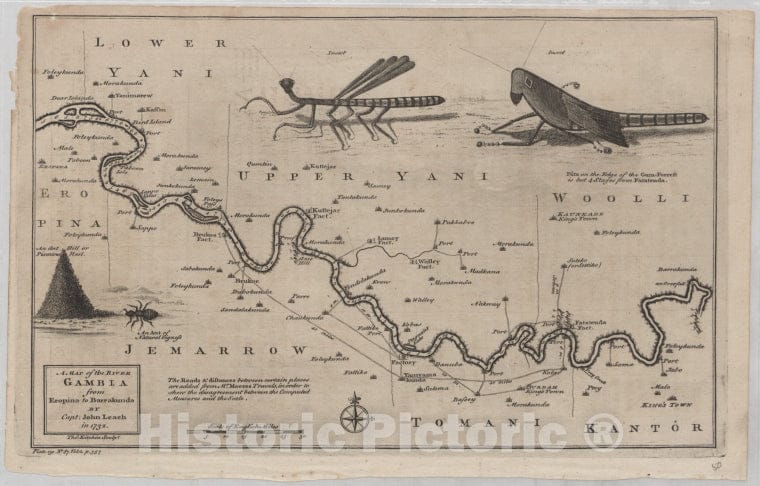 Historic 1732 Map - A Map Of The River Gambia From Eropina To Barrakunda - Vintage Wall Art