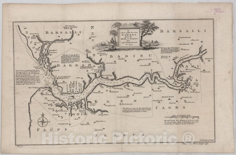 Historic 1732 Map - A Map Of The River Gambria From Its Mouth To Eropina - Vintage Wall Art