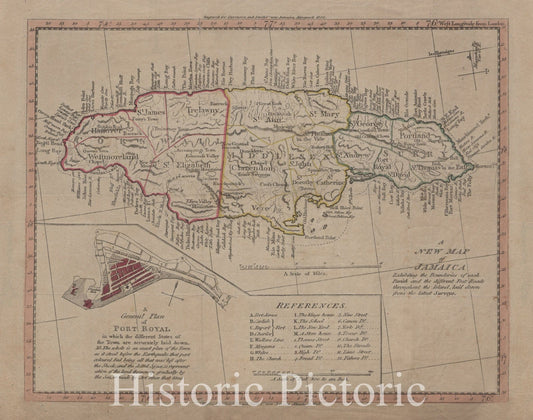 Historic Map - 1906 A New Of Jamaica: Exhibiting The Boundaries Of Each Parish And The Different Post Roads Throughout The Island, Laid Down From The Latest Surveys - Vintage Wall Art