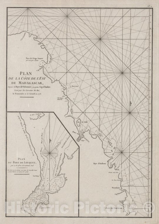 Historic 1773 Map - Plan De La Cate De L'Est De Madagascar: Depuis La Baye De Vohemare Jusqu'Au Cap D'Ambre - Madagascar- Early Works To 1800 - Vintage Wall Art
