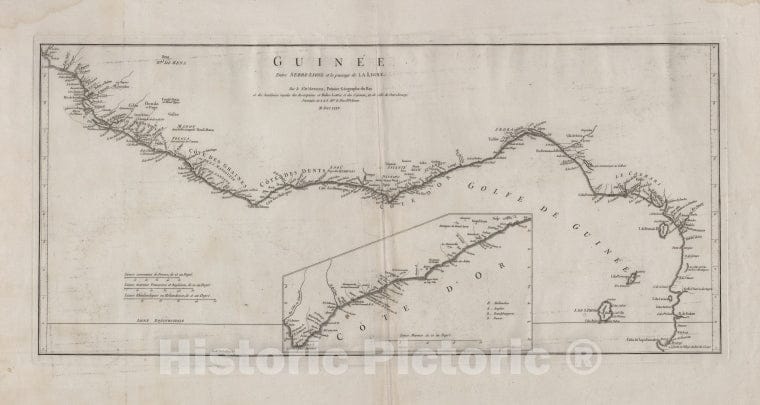 Historic 1775 Map - Guinee Entre Serre-Lione Et Le Passage De La Ligne - Vintage Wall Art