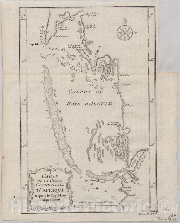 Historic 1747 Map - Carte De La Coste Occidentale D'Afrique Depuis Le Cap Blanc Jusqu'A Tanit - - Vintage Wall Art