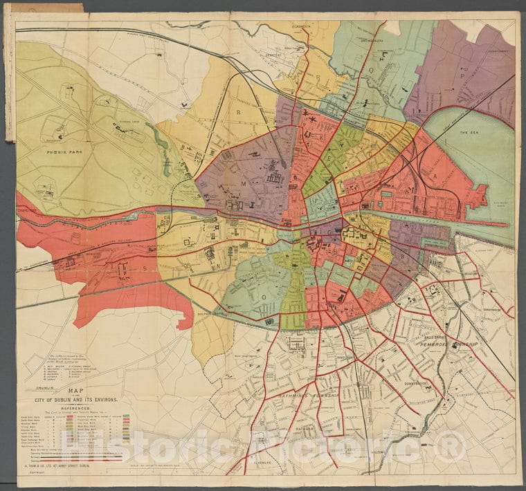 Historic 1915 Map - Map Of The City Of Dublin And Its Environs - Vintage Wall Art