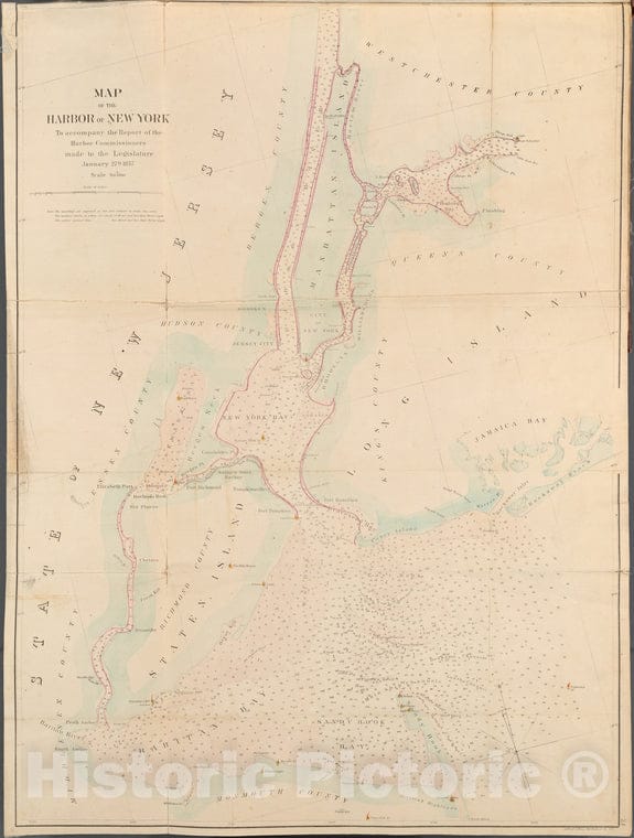 Historic Map - 1857 New York (N.Y.), Map Of The Harbor Of New York To Accompany The Report Of The Harbor Commissioners Made To The Legislature January 27Th, 1857 - Vintage Wall Art