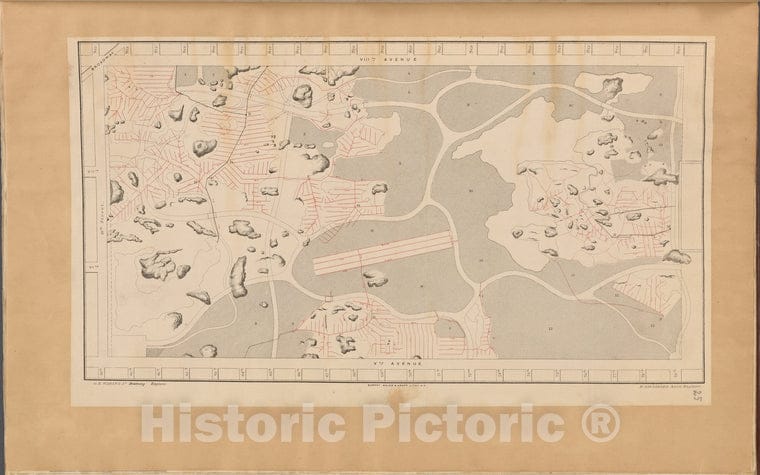 Historic Map - 1859 Central Park, New York (N.Y.), Map Of Drainage System On Lower Part As Completed Up To December 31St, 1858 - Vintage Wall Art