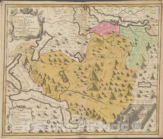 Historic 1767 Map - Canton Schweiz Sive Pagus Helvetiae Suitensis - Italy - Switzerlandof Switzerland And Italy - Vintage Wall Art