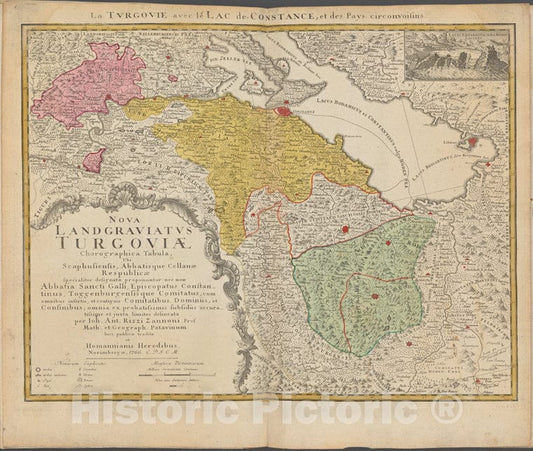 Historic 1766 Map - Nova Landgraviatus Turgovia Chorographica Tabula. - Italy - Switzerlandof Switzerland And Italy - Vintage Wall Art