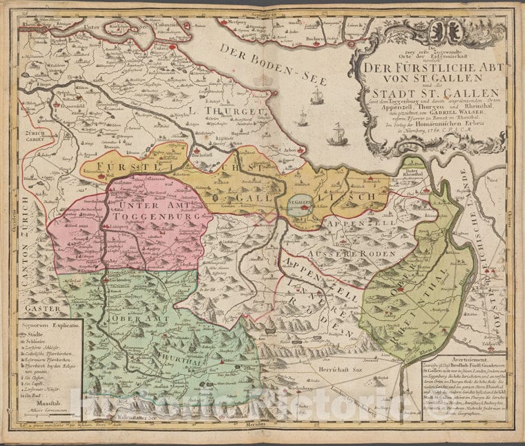 Historic 1768 Map - Der Furstliche Abt Von St. Gallen Und Die Stadt St. Gallen - Italy - Switzerlandof Switzerland And Italy - Vintage Wall Art