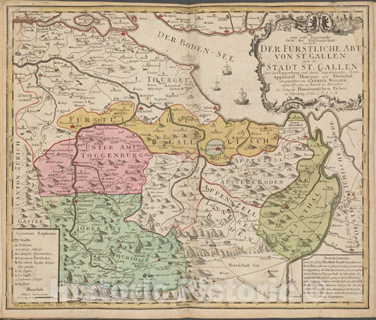 Historic 1768 Map - Der Furstliche Abt Von St. Gallen Und Die Stadt St. Gallen - Italy - Switzerlandof Switzerland And Italy - Vintage Wall Art