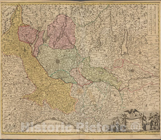 Historic Map - 1731 Ducatus Mediolani Una Cum Confinys Accurata Tabula Exhibitus Auctus Et Emedatus Per Joh. Bapt. Homannum - Vintage Wall Art