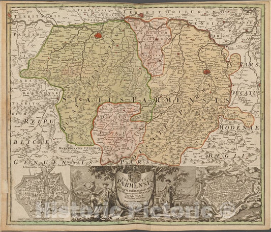 Historic 1731 Map - Status Parmensis Sive Ducatus Parmensis Et Placentinus - Italy - Switzerlandof Switzerland And Italy - Vintage Wall Art