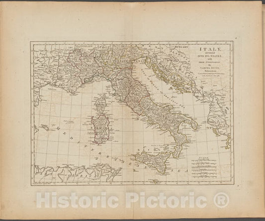 Historic Map - 1788 Italy, Divided Into Its States With Their Subdivisions - Vintage Wall Art