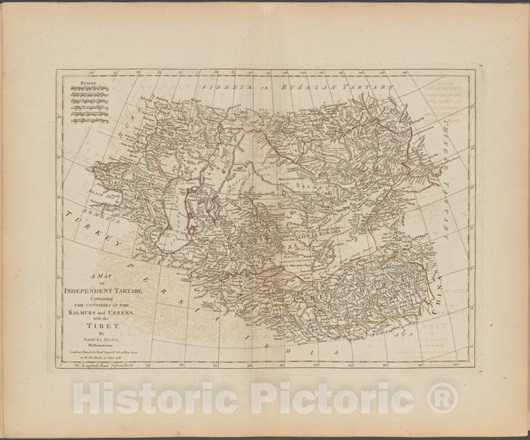 Historic Map - 1788 A Map Of Independent Tartary, Containing The Countries Of The Kalmuks And Uzbecks, With The Tibet - Vintage Wall Art