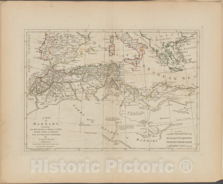 Historic Map - 1788 A Map Of Barbary, Containing The Kingdoms Of Marocco, Fez, Algier, Tunis And Tripoli, With The Adjacent Countries - Vintage Wall Art