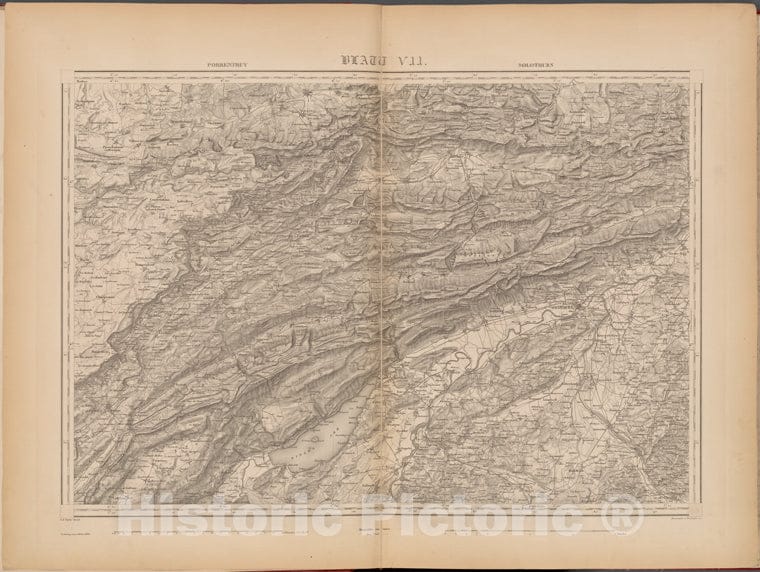 Historic 1845 Map - Blatt Vii: Porrentruy, Solothurn - Switzerland - Topographische Karte Der Schweiz - Vintage Wall Art