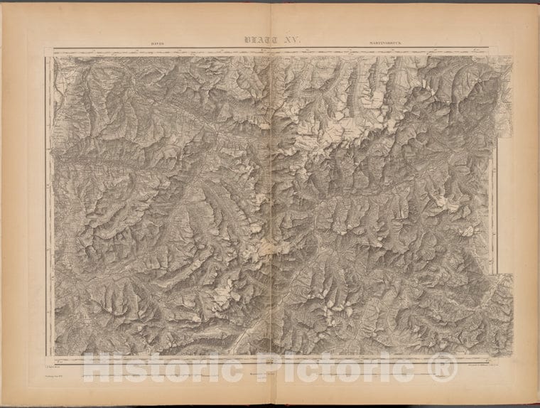 Historic 1853 Map - Blatt Xv: Davos, Martinsbruck - Switzerland - Topographische Karte Der Schweiz - Vintage Wall Art