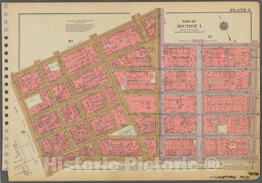 Historic 1955 Map - Plate 9, Part Of Section 1: [Bounded By N. Moore Street, West Br - Vintage Wall Art