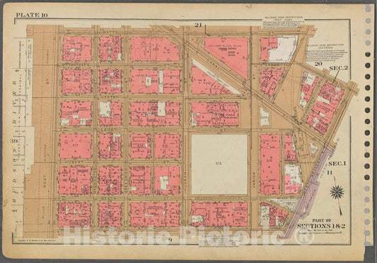 Historic 1955 Map - Plate 10, Part Of Sections 1 & 2: [Bounded By Watts Street, Aven - Vintage Wall Art
