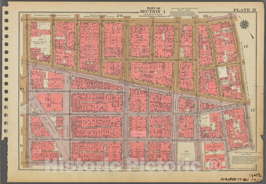 Historic 1955 Map - Plate 11, Part Of Section 1: [Bounded By Grand Street, Mulberry - Vintage Wall Art