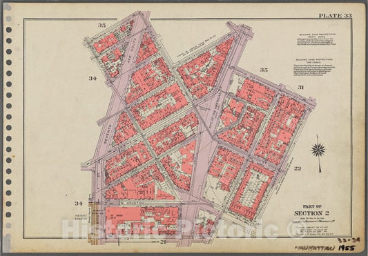 Historic 1955 Map - Plate 33, Part Of Section 2: [Bounded By Barrow Street, Bleecker - Vintage Wall Art