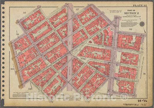 Historic 1955 Map - Plate 35, Part Of Section 2: [Bounded By W. 11Th Street, W. 4Th - Vintage Wall Art