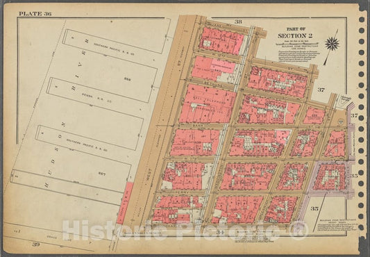 Historic 1955 Map - Plate 36, Part Of Section 2: [Bounded By Jane Street, Washington - Vintage Wall Art