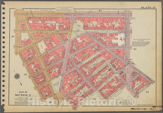 Historic 1955 Map - Plate 37, Part Of Section 2: [Bounded By W. 14Th Street, Seventh - Vintage Wall Art