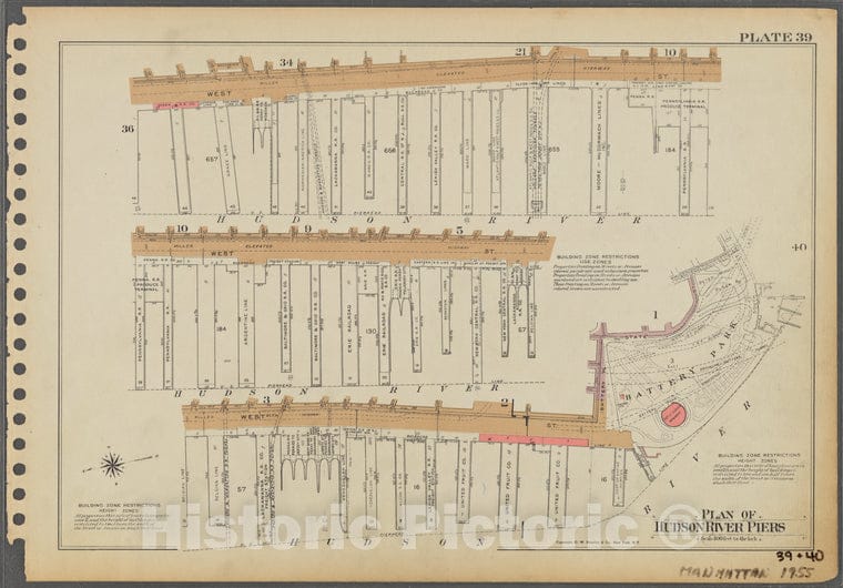 Historic 1955 Map - Plate 39: Plan Of Hudson River Piers - Vintage Wall Art