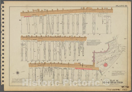 Historic 1955 Map - Plate 39: Plan Of Hudson River Piers - Vintage Wall Art