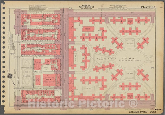 Historic 1955 Map - Plate 45, Part Of Section 3: [Bounded By E. 20Th Street, (Stuyve - Vintage Wall Art