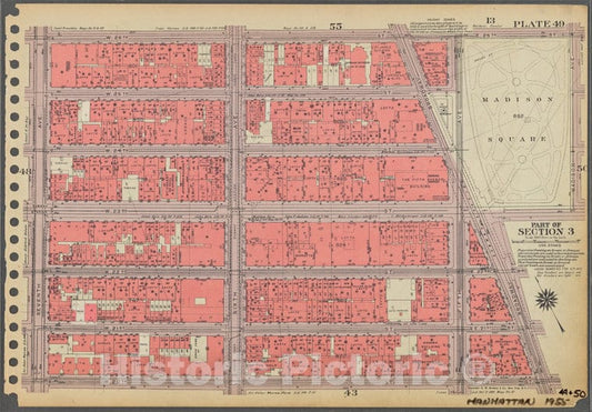 Historic 1955 Map - Plate 49, Part Of Section 3: [Bounded By W. 26Th Street, E. 26Th - Vintage Wall Art