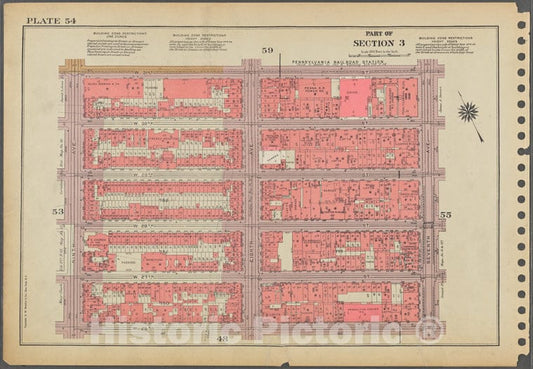 Historic 1955 Map - Plate 54, Part Of Section 3: [Bounded By W. 31St Street, Seventh - Vintage Wall Art