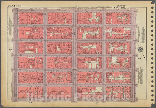 Historic 1955 Map - Plate 56, Part Of Section 3: [Bounded By E. 32Nd Street, Third A - Vintage Wall Art
