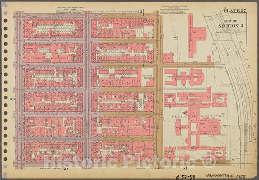 Historic 1955 Map - Plate 57, Part Of Section 3: [Bounded By E. 32Nd Street, First A - Vintage Wall Art