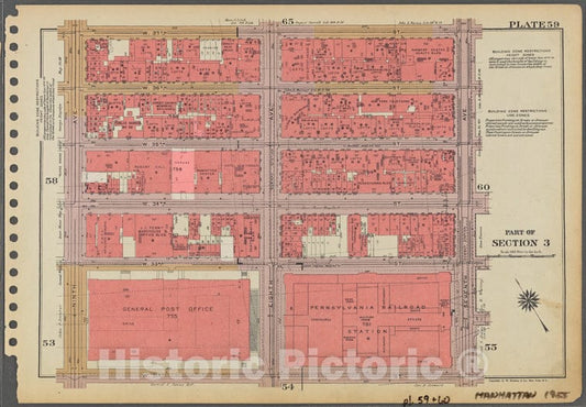 Historic 1955 Map - Plate 59, Part Of Section 3: [Bounded By W. 37Th Street, Seventh - Vintage Wall Art