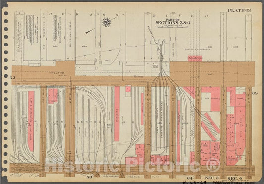 Historic 1955 Map - Plate 63, Part Of Sections 3 & 4: [Bounded By (Hudson River Pier - Vintage Wall Art