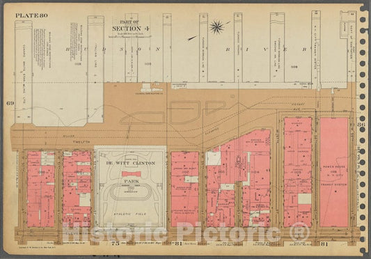Historic 1955 Map - Plate 80, Part Of Section 4: [Bounded By (Hudson River Piers) Tw - Vintage Wall Art