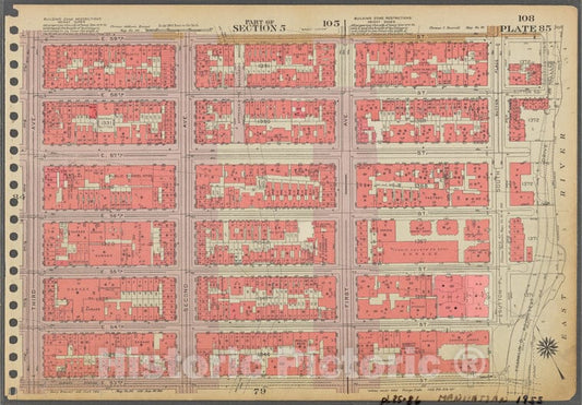 Historic 1955 Map - Plate 85, Part Of Section 5: [Bounded By E. 59Th Street, (East R - Vintage Wall Art