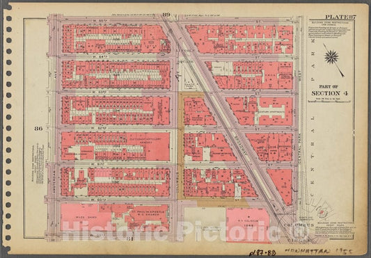 Historic 1955 Map - Plate 87, Part Of Section 4: [Bounded By W. 65Th Street, Central - Vintage Wall Art