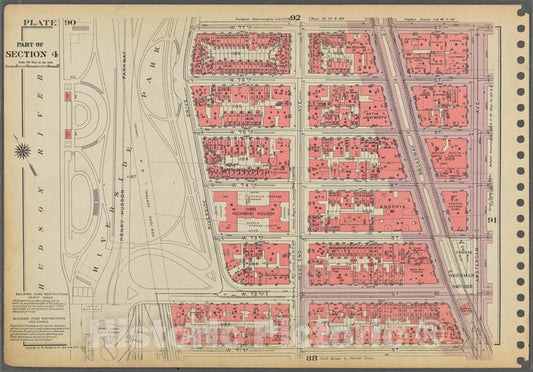 Historic 1955 Map - Plate 90, Part Of Section 4: [Bounded By W. 77Th Street, Amsterd - Vintage Wall Art