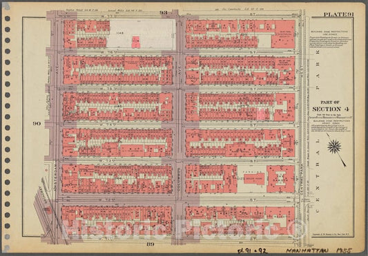 Historic 1955 Map - Plate 91, Part Of Section 4: [Bounded By W. 77Th Street, Central - Vintage Wall Art