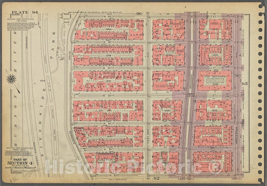 Historic 1955 Map - Plate 94, Part Of Section 4: [Bounded By W. 89Th Street, Amsterd - Vintage Wall Art