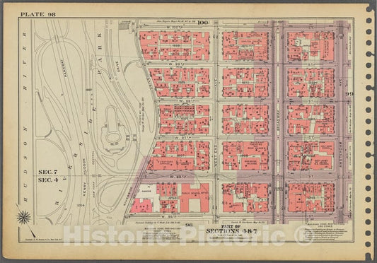 Historic 1955 Map - Plate 98, Part Of Sections 4 & 7: [Bounded By W. 100Th Street, A - Vintage Wall Art