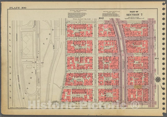 Historic 1955 Map - Plate 100, Part Of Section 7: [Bounded By W. 105Th Street, Amste - Vintage Wall Art