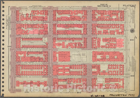 Historic 1955 Map - Plate 107, Part Of Section 5: [Bounded By E. 71St Street, York A - Vintage Wall Art