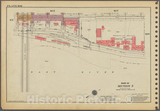 Historic 1955 Map - Plate 108, Part Of Section 5: [Bounded By York Avenue, E. 63Rd S - Vintage Wall Art