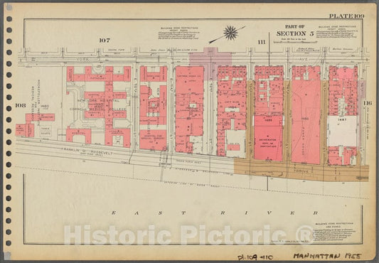 Historic 1955 Map - Plate 109, Part Of Section 5: [Bounded By York Avenue, E. 76Th S - Vintage Wall Art