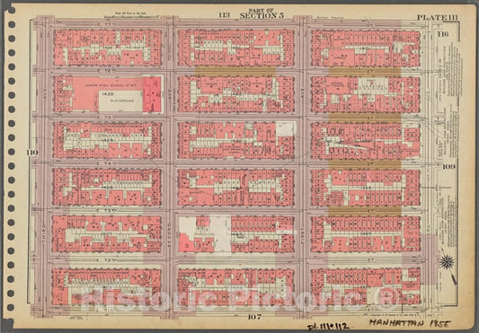 Historic 1955 Map - Plate 111, Part Of Section 5: [Bounded By E. 77Th Street, York A - Vintage Wall Art