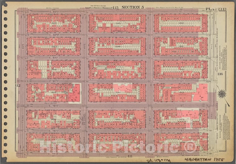 Historic 1955 Map - Plate 113, Part Of Section 5: [Bounded By E. 83Rd Street, York A - Vintage Wall Art